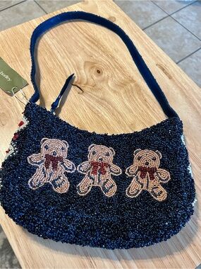 NWT Vera Bradley Beaded Bear Mini Roxbury Crescent Bag